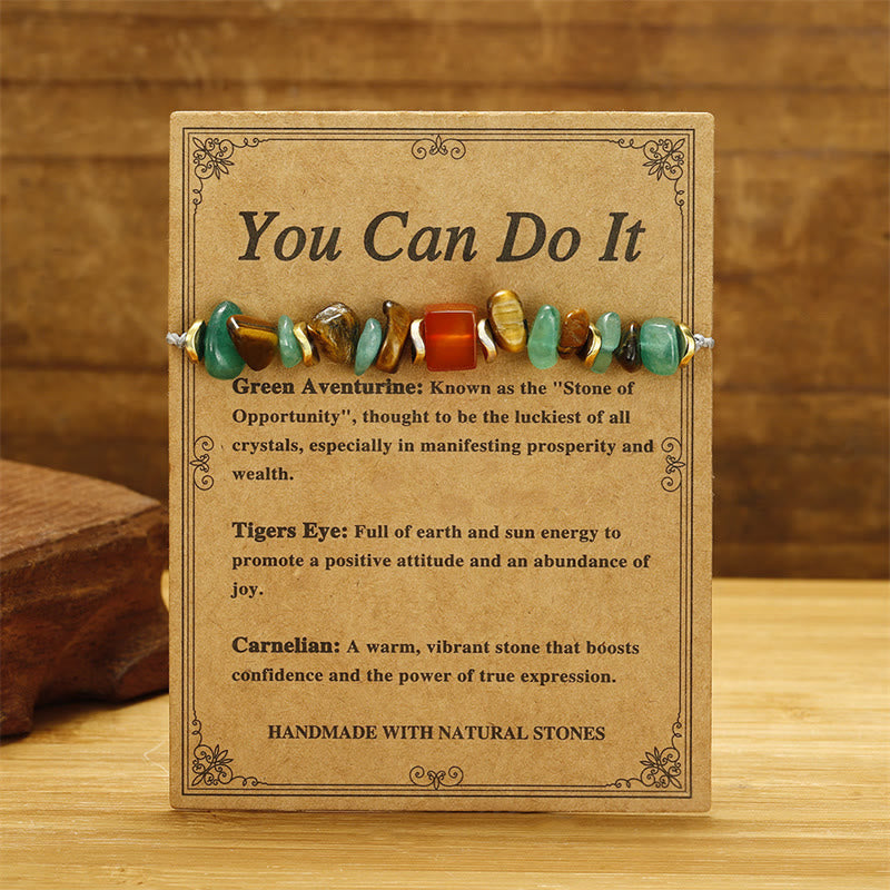 Buddha Stones You Can Do It Green Aventurine Tiger Eye Carnelian Luck Bracelet
