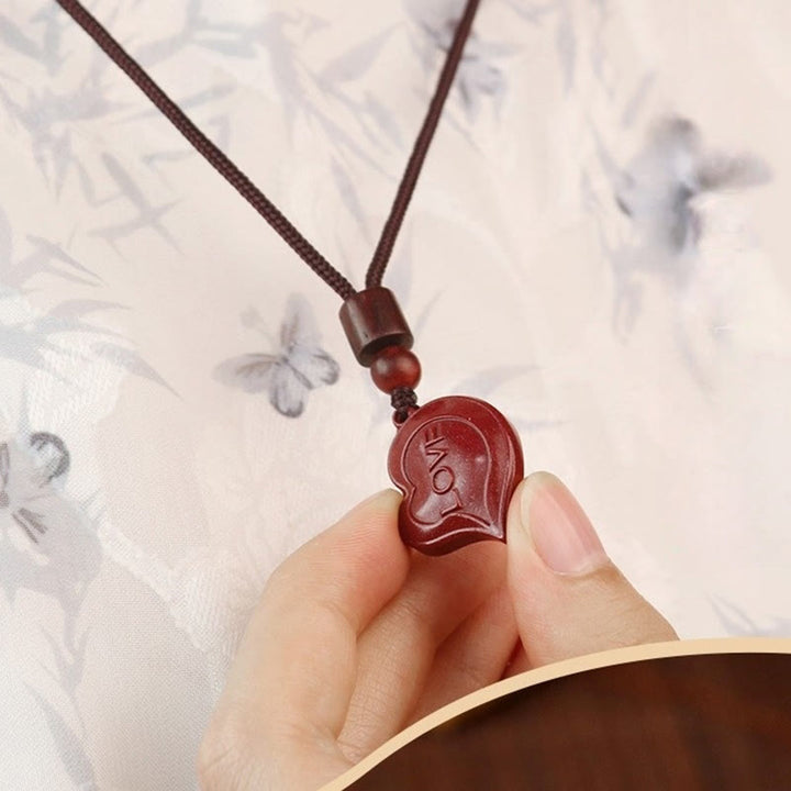Buddha Stones 2Pcs LOVE YOU Natural Cinnabar Love Heart String Blessing Couple Necklace Pendant