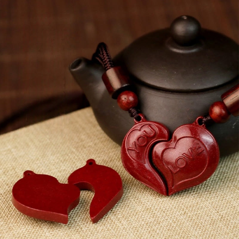 Buddha Stones 2Pcs LOVE YOU Natural Cinnabar Love Heart String Blessing Couple Necklace Pendant