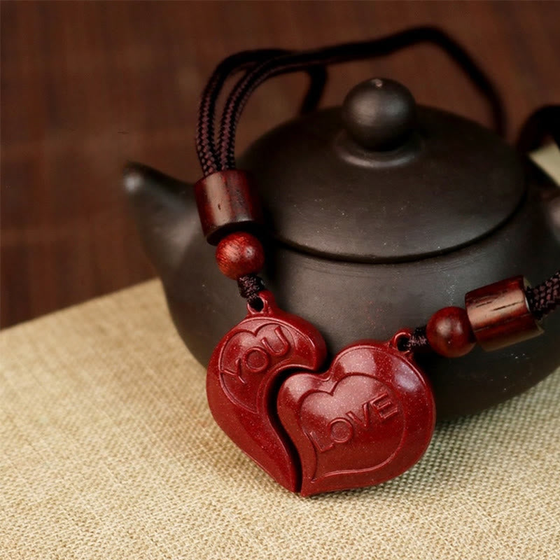 Buddha Stones 2Pcs LOVE YOU Natural Cinnabar Love Heart String Blessing Couple Necklace Pendant