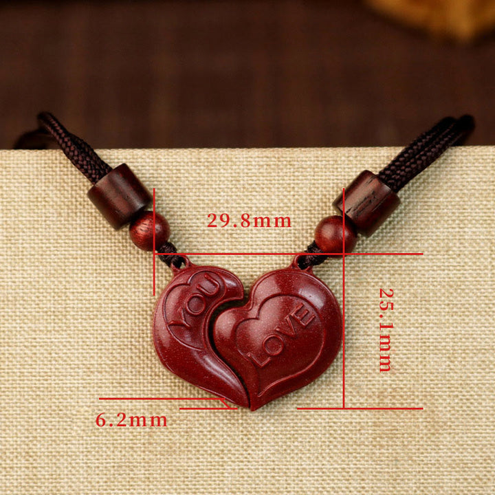 Buddha Stones 2Pcs LOVE YOU Natural Cinnabar Love Heart String Blessing Couple Necklace Pendant