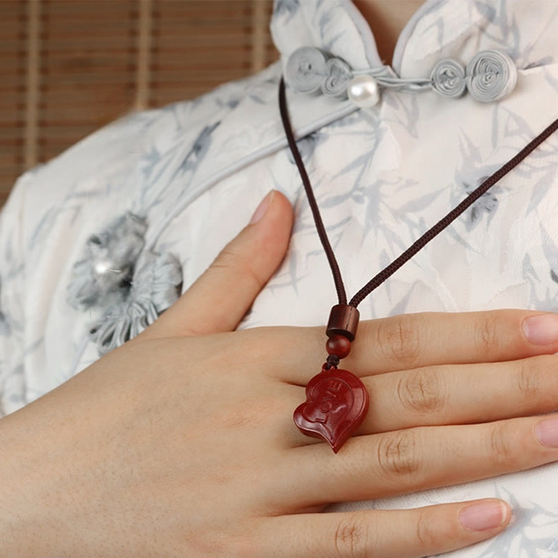 Buddha Stones 2Pcs LOVE YOU Natural Cinnabar Love Heart String Blessing Couple Necklace Pendant