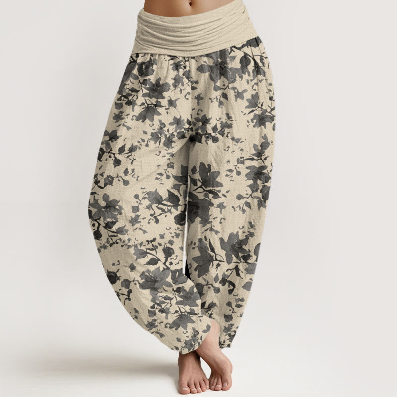 Buddha Stones Leaves Design Women's Elastic Waist Harem Pants - Beige - US22,UK/AU26,EU54 (6XL) - image 1