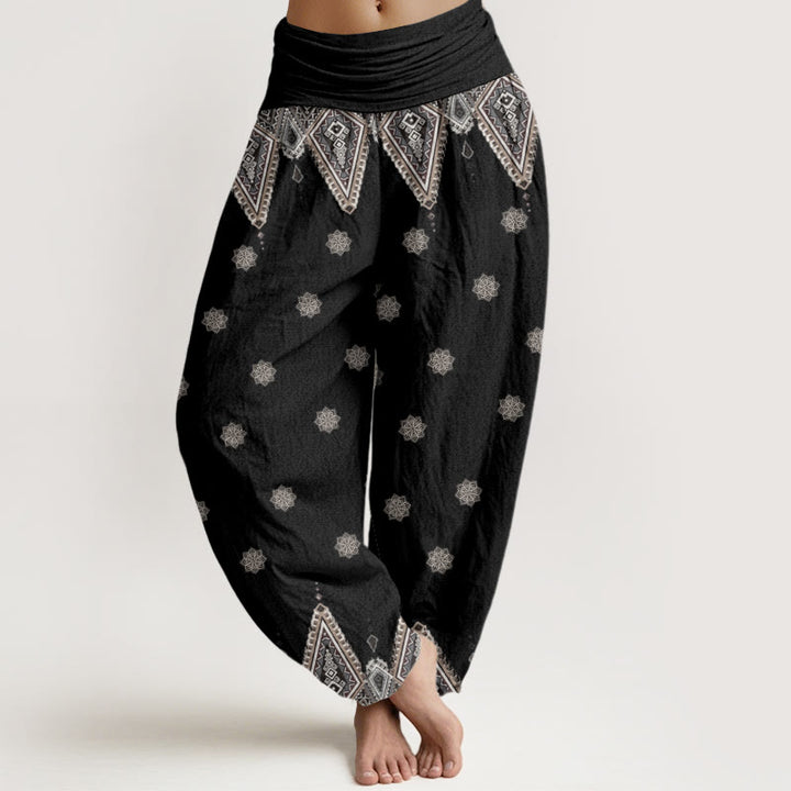 Buddha Stones Bohemian Geometric Floral Design Women's Elastic Waist Harem Pants - Black - US22,UK/AU26,EU54 (6XL) - image 1