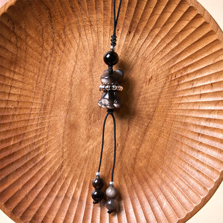 Buddha Stone Natural Silver Sheen Obsidian Noble Kitten Cat Soothing Phone Hanging Decoration - image 6