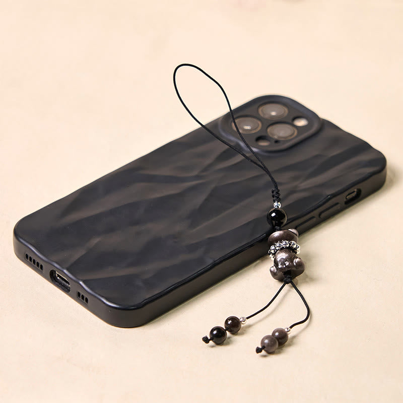 Buddha Stone Natural Silver Sheen Obsidian Noble Kitten Cat Soothing Phone Hanging Decoration - image 4