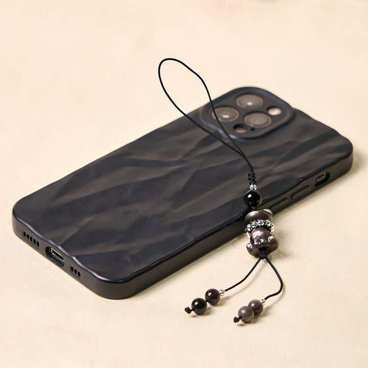 Buddha Stone Natural Silver Sheen Obsidian Noble Kitten Cat Soothing Phone Hanging Decoration - image 4