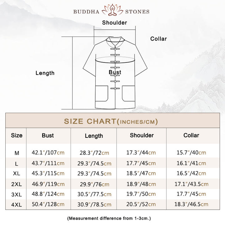Buddha Stones Solid Color Frog-Button Tang Suit Traditional Cotton Linen Short Sleeve Top Pants Clothing Men's Set - image 3