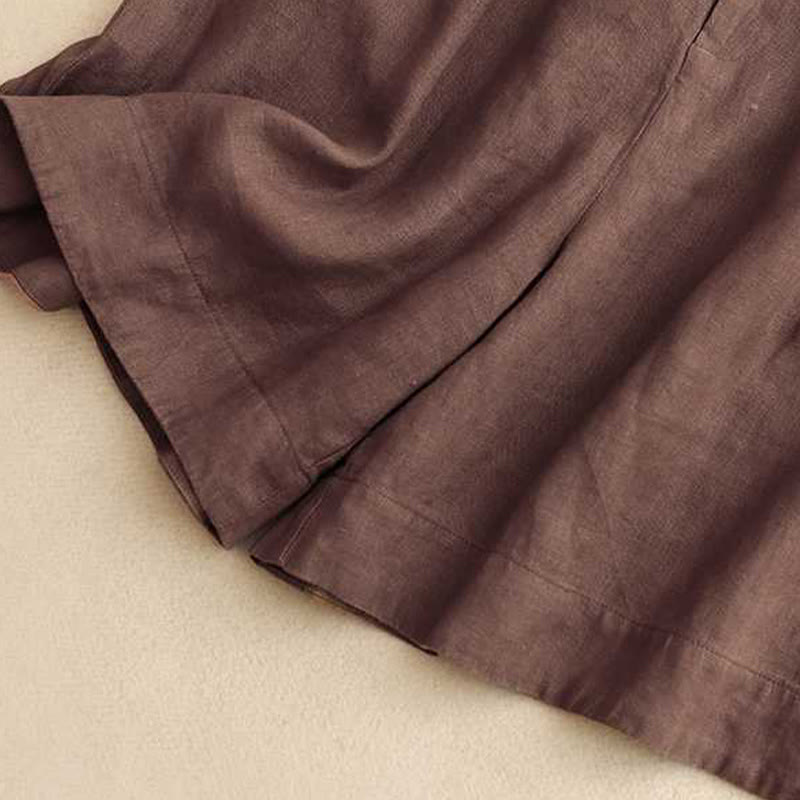 Buddha Stones Summer Casual Solid Color Zipper Button Acrylic Fiber Frog Button Women's Shorts With Pockets