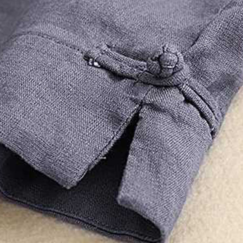 Buddha Stones Summer Casual Solid Color Zipper Button Acrylic Fiber Frog Button Women's Shorts With Pockets