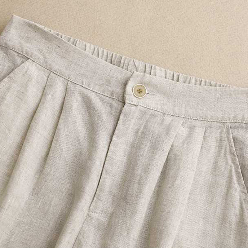 Buddha Stones Summer Casual Solid Color Zipper Button Acrylic Fiber Frog Button Women's Shorts With Pockets