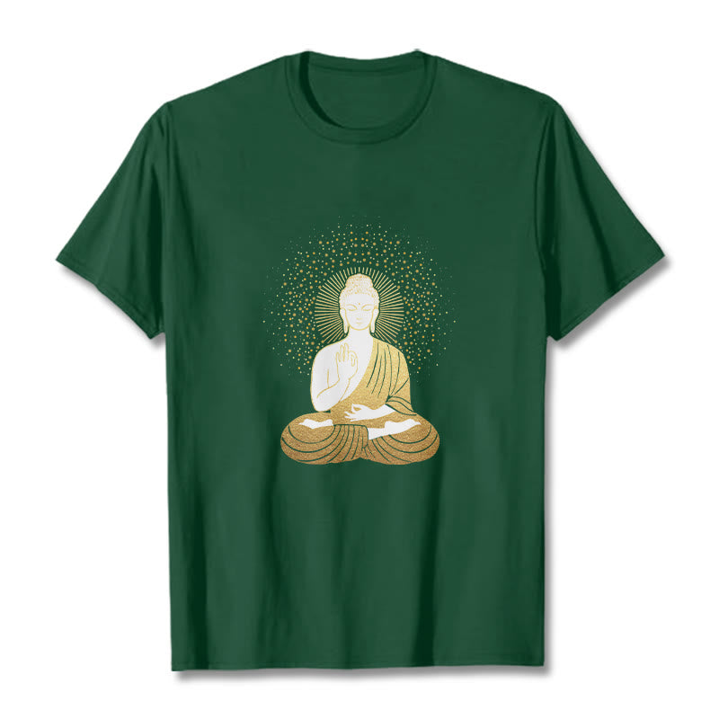 Buddha Stones Golden Meditation Buddha With Golden Aura Tee T-shirt - ForestGreen - 2XL - image 1