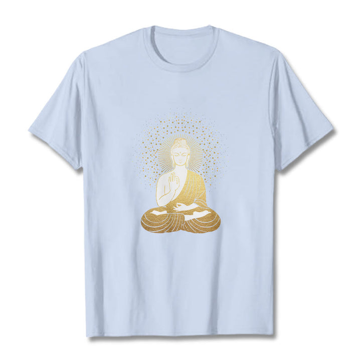 Buddha Stones Golden Meditation Buddha With Golden Aura Tee T-shirt - LightCyan - 2XL - image 19
