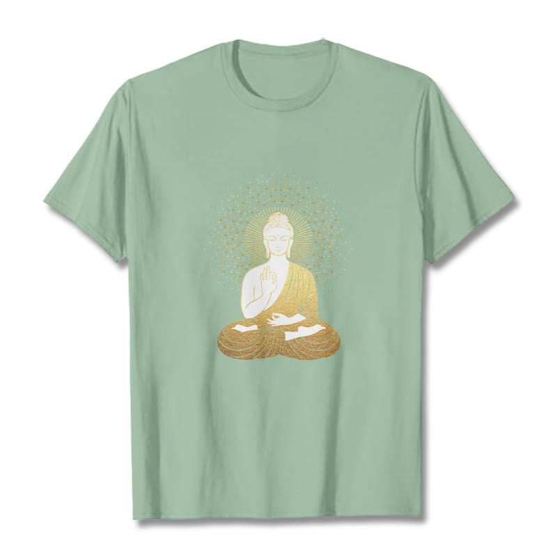 Buddha Stones Golden Meditation Buddha With Golden Aura Tee T-shirt - PaleGreen - 2XL - image 15