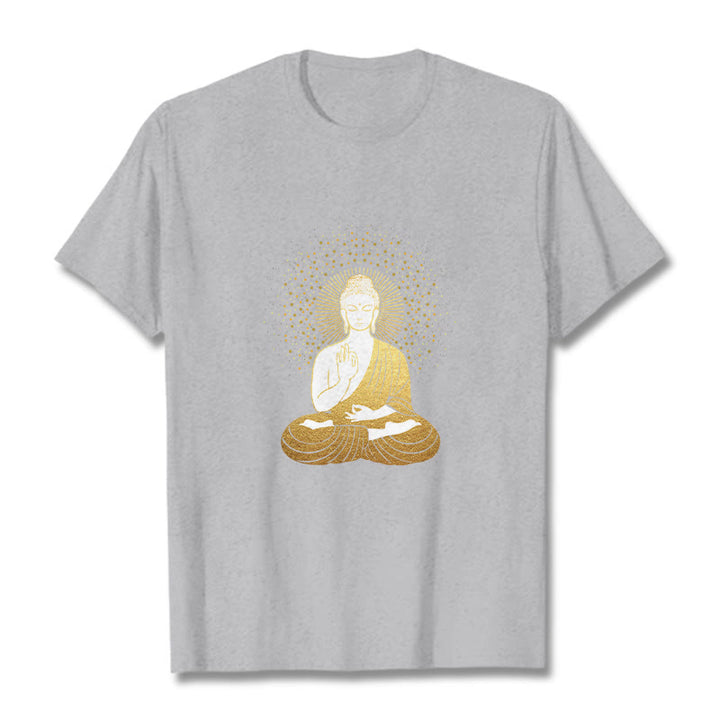 Buddha Stones Golden Meditation Buddha With Golden Aura Tee T-shirt - LightGrey - 2XL - image 20