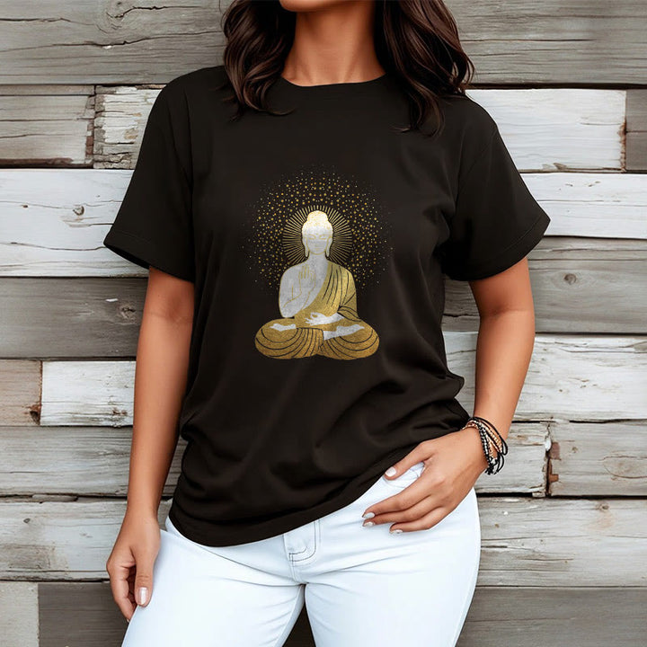 Buddha Stones Golden Meditation Buddha With Golden Aura Tee T-shirt - image 7