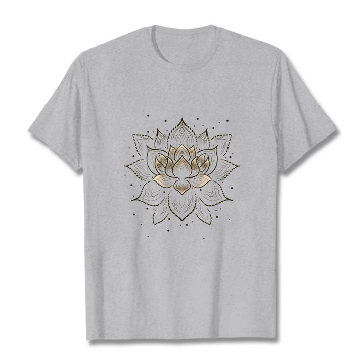 Buddha Stones Golden Lotus Flower Design Tee T-shirt - LightGrey - 2XL - image 20