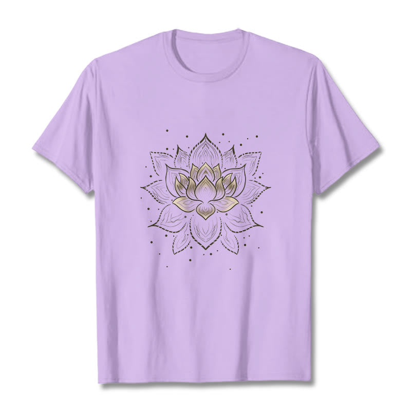 Buddha Stones Golden Lotus Flower Design Tee T-shirt - Plum - 2XL - image 17