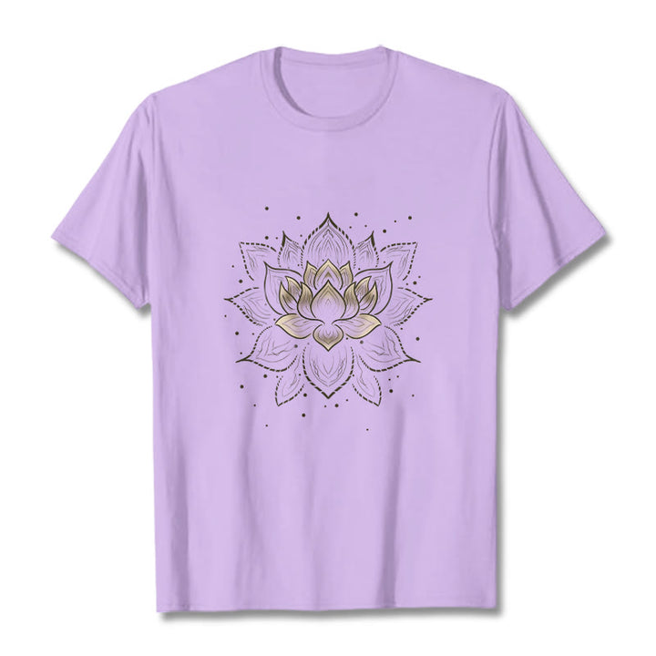 Buddha Stones Golden Lotus Flower Design Tee T-shirt - Plum - 2XL - image 17