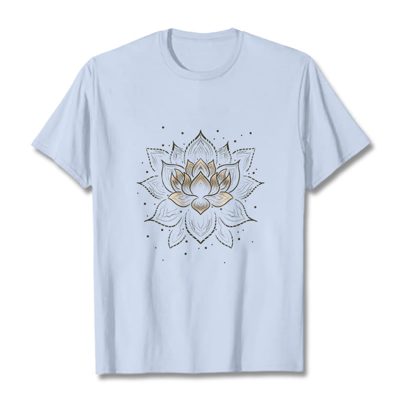 Buddha Stones Golden Lotus Flower Design Tee T-shirt - LightCyan - 2XL - image 19
