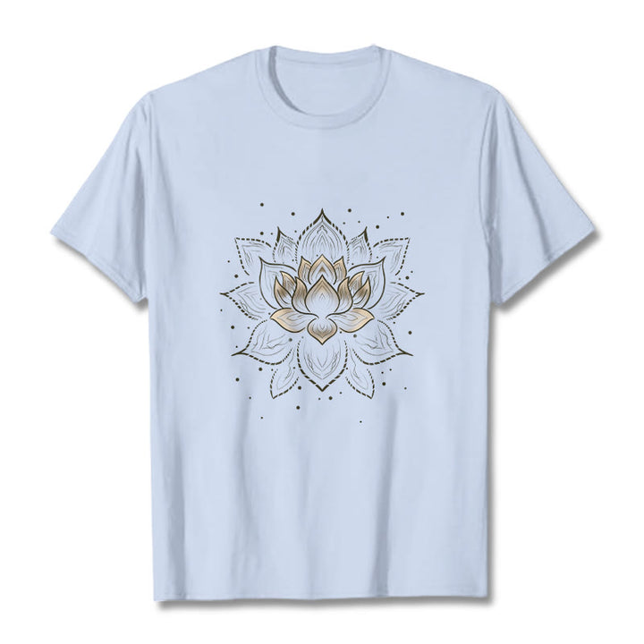 Buddha Stones Golden Lotus Flower Design Tee T-shirt - LightCyan - 2XL - image 19