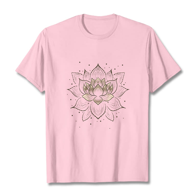 Buddha Stones Golden Lotus Flower Design Tee T-shirt - LightPink - 2XL - image 13