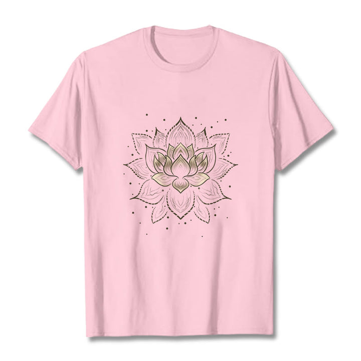 Buddha Stones Golden Lotus Flower Design Tee T-shirt - LightPink - 2XL - image 13