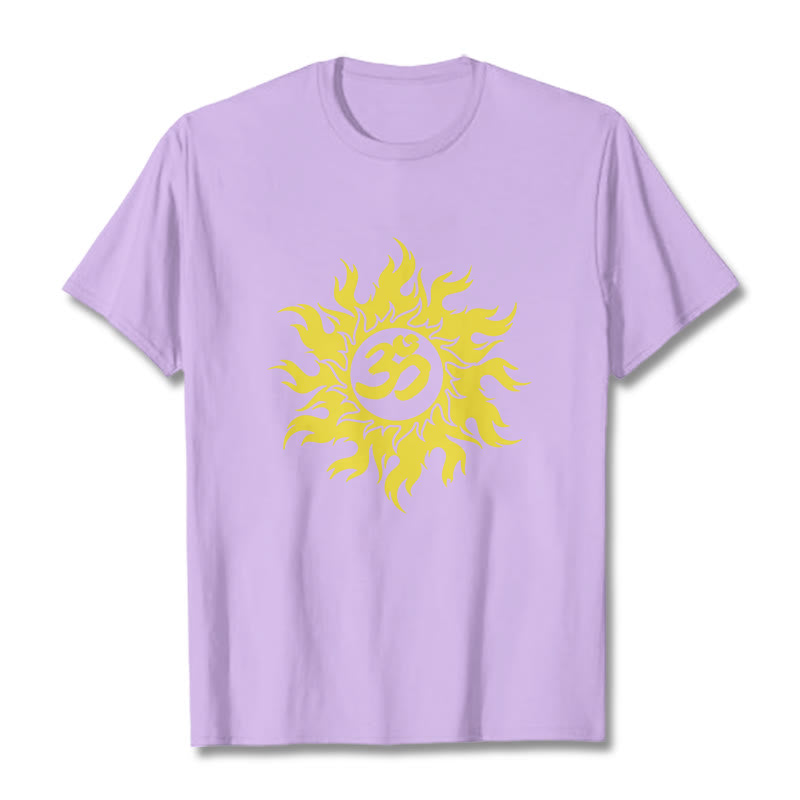 Buddha Stones OM Mantra Sanskrit Gold Sun Tee T-shirt - Plum - 2XL - image 17