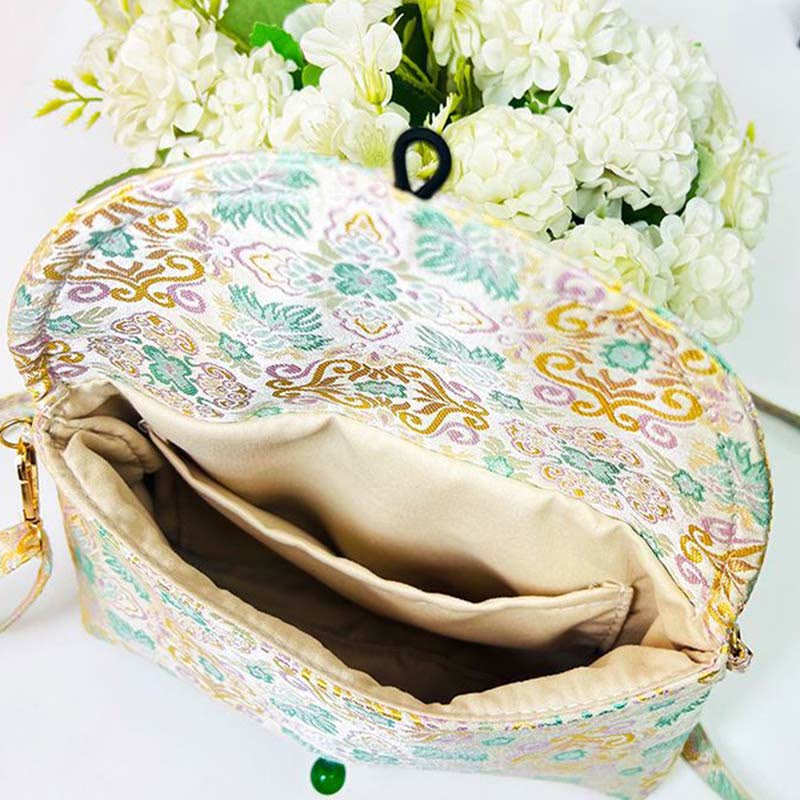 Buddha Stones Retro Flowers Pattern Polyester Cotton Embroidery Crossbody Bag Hangbags