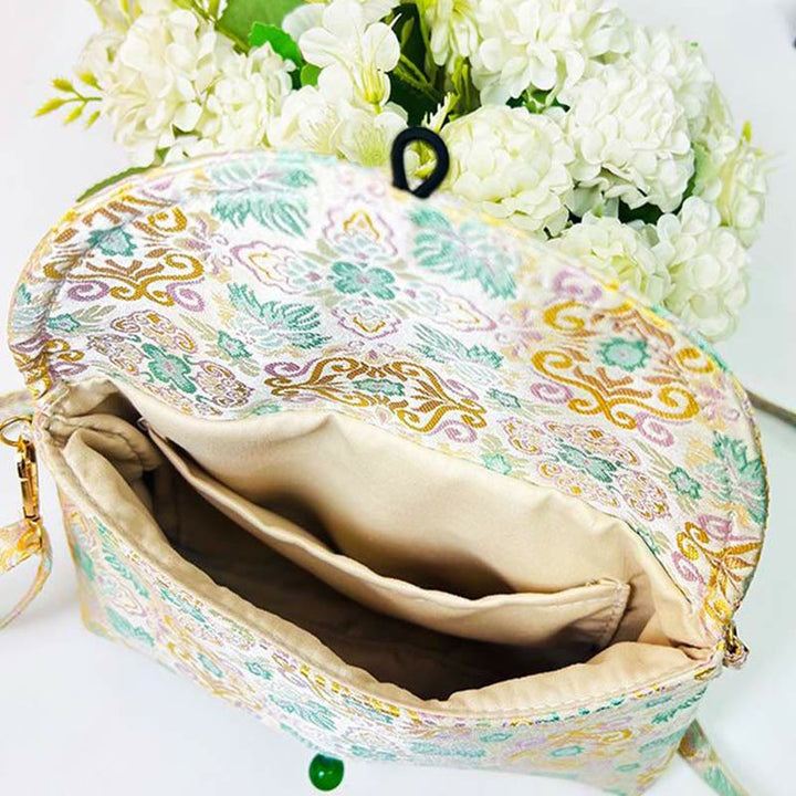 Buddha Stones Retro Flowers Pattern Polyester Cotton Embroidery Crossbody Bag Hangbags