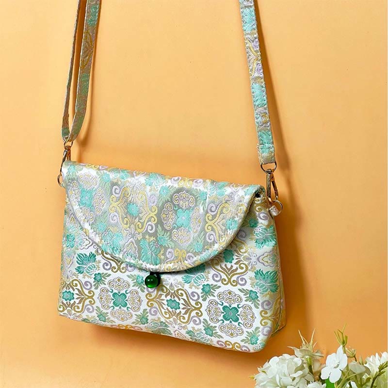 Buddha Stones Retro Flowers Pattern Polyester Cotton Embroidery Crossbody Bag Hangbags