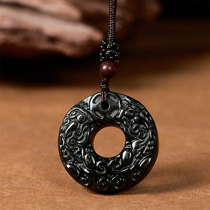 Buddha Stones Tibetan Nanyang Black-Green Jade PiXiu Peace Buckle Protection Necklace Pendant - image 3