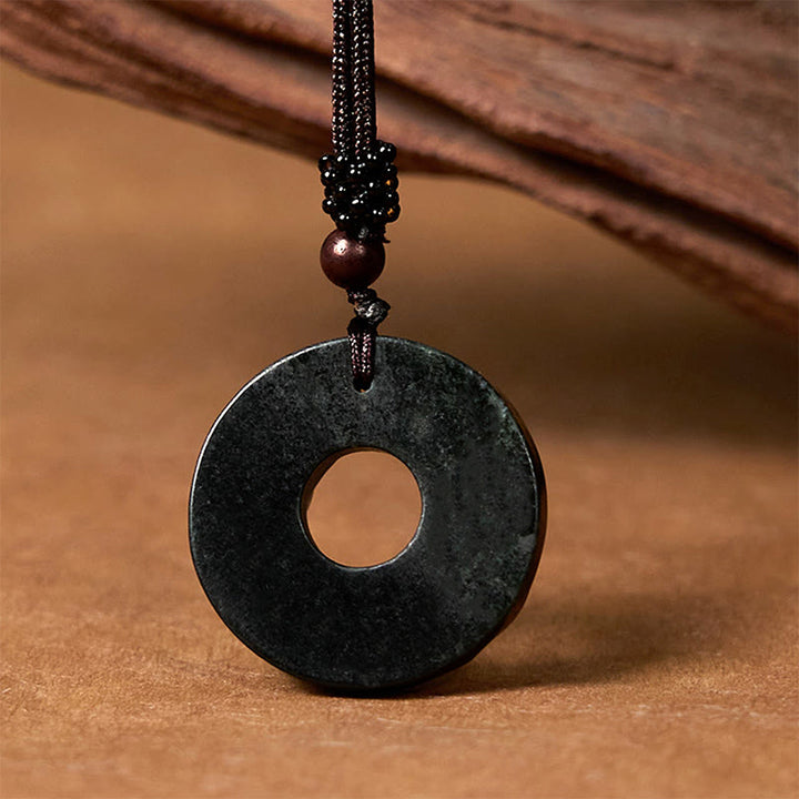Buddha Stones Tibetan Nanyang Black-Green Jade PiXiu Peace Buckle Protection Necklace Pendant - image 4
