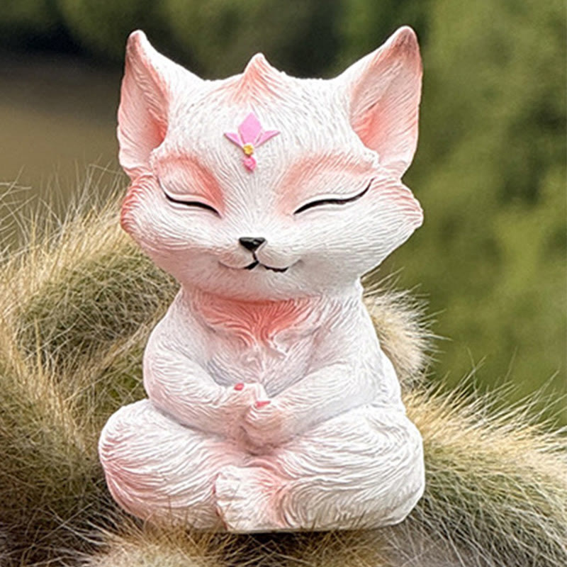 Buddha Stones Small Nine Tailed Fox Sitting Protection Resin Home Decoration