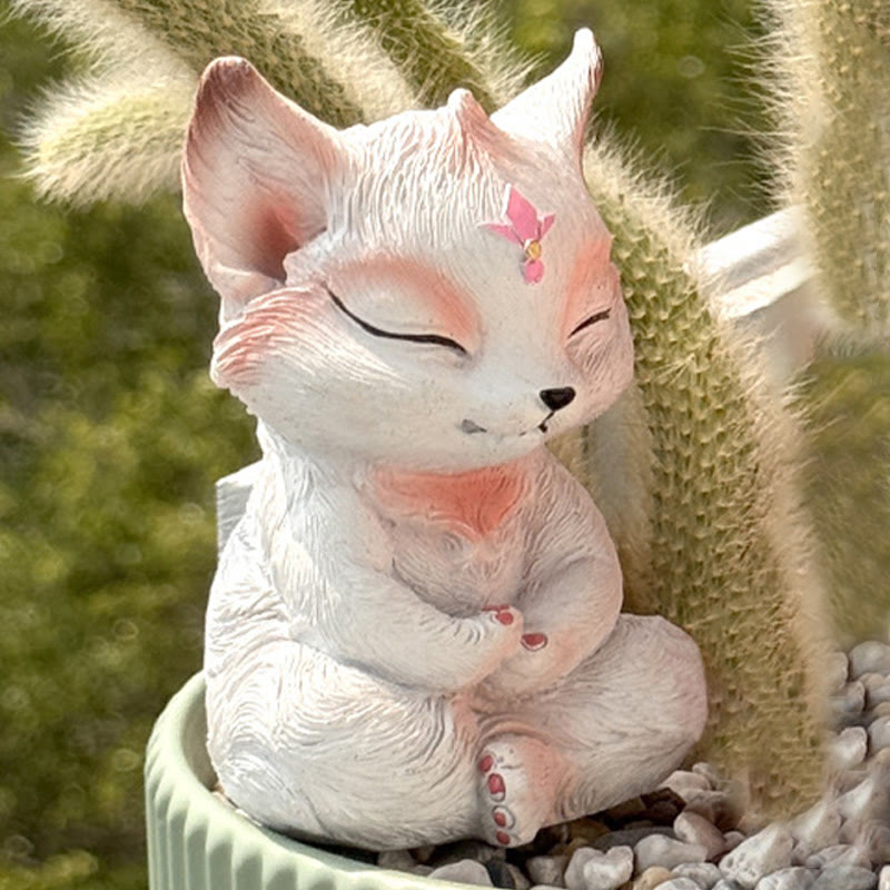 Buddha Stones Small Nine Tailed Fox Sitting Protection Resin Home Decoration