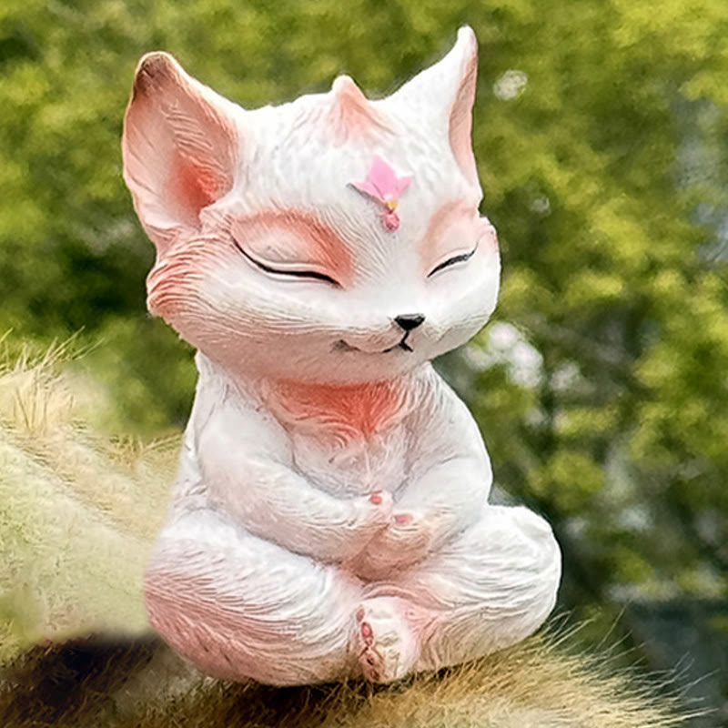 Buddha Stones Small Nine Tailed Fox Sitting Protection Resin Home Decoration