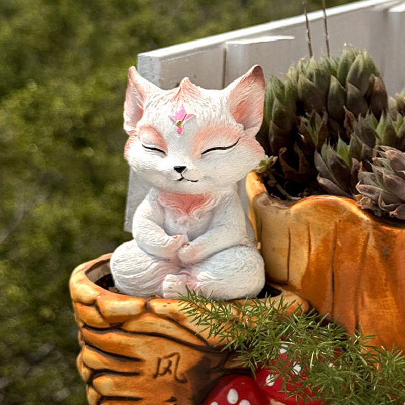 Buddha Stones Small Nine Tailed Fox Sitting Protection Resin Home Decoration