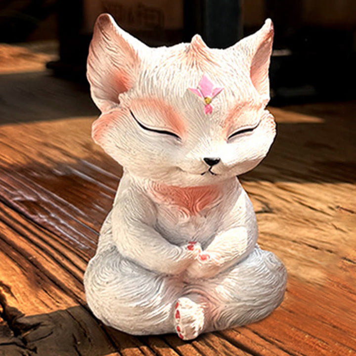 Buddha Stones Small Nine Tailed Fox Sitting Protection Resin Home Decoration
