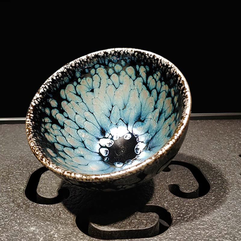 Buddha Stones Handmade Chinese Jianzhan Blue Spot Ceramic Teacup Tenmoku Kung Fu Tea Cup 150ml