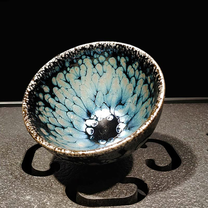 Buddha Stones Handmade Chinese Jianzhan Blue Spot Ceramic Teacup Tenmoku Kung Fu Tea Cup 150ml