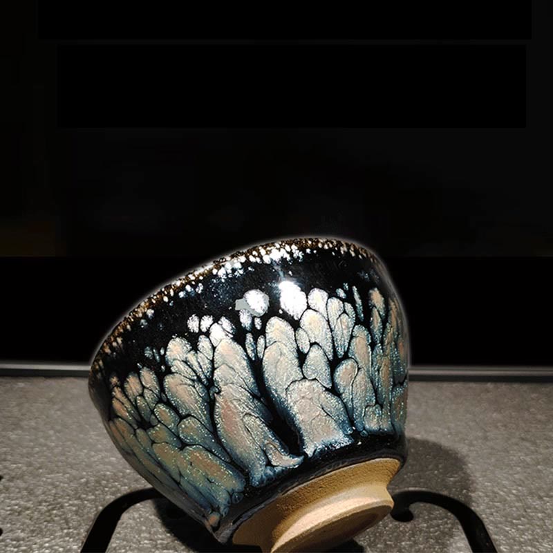 Buddha Stones Handmade Chinese Jianzhan Blue Spot Ceramic Teacup Tenmoku Kung Fu Tea Cup 150ml