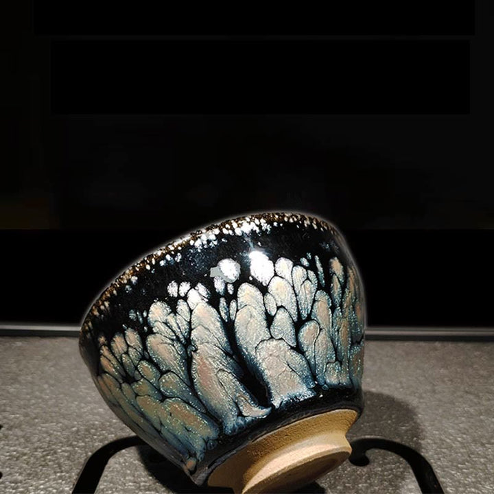 Buddha Stones Handmade Chinese Jianzhan Blue Spot Ceramic Teacup Tenmoku Kung Fu Tea Cup 150ml