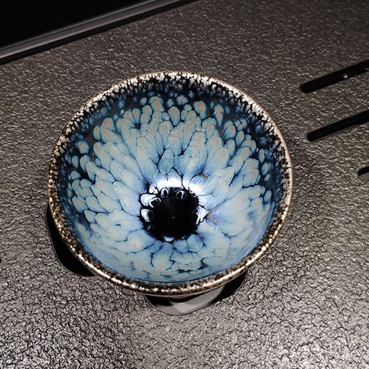 Buddha Stones Handmade Chinese Jianzhan Blue Spot Ceramic Teacup Tenmoku Kung Fu Tea Cup 150ml