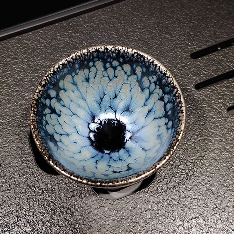 Buddha Stones Handmade Chinese Jianzhan Blue Spot Ceramic Teacup Tenmoku Kung Fu Tea Cup 150ml