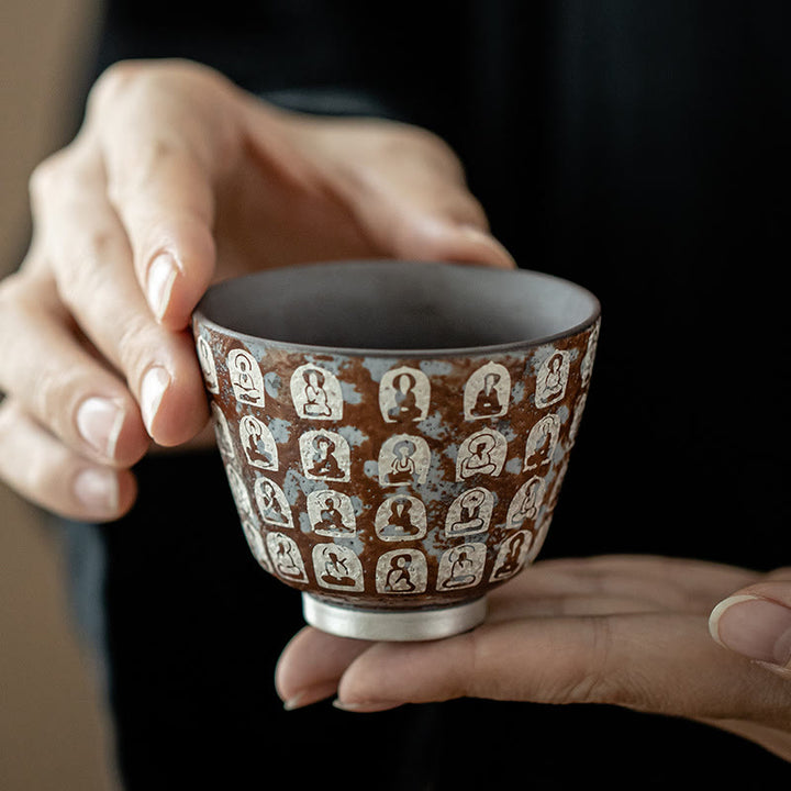 Buddha Stones Ten Thousand Buddha Poems Teacup Kung Fu Tea Cup 100ml With Gift Box