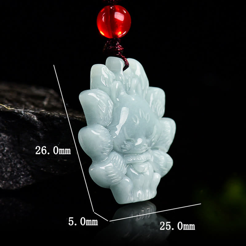 Buddha Stones Natural Green Jade Nine Tailed Fox Abundance Necklace Pendant