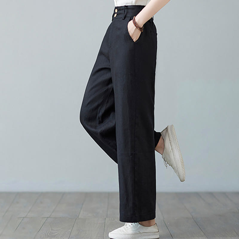 Buddha Stones Daily Solid Color Patchwork Simple Design Cotton Linen Women's Pants With Pockets - image 26