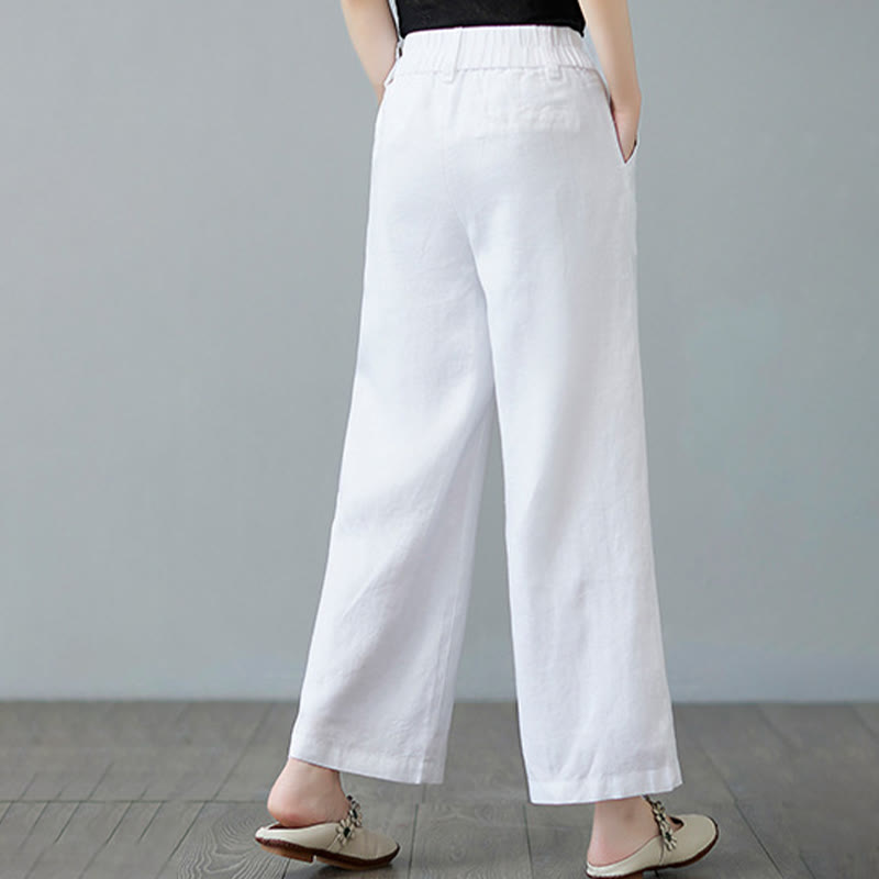 Buddha Stones Daily Solid Color Patchwork Simple Design Cotton Linen Women's Pants With Pockets - image 19