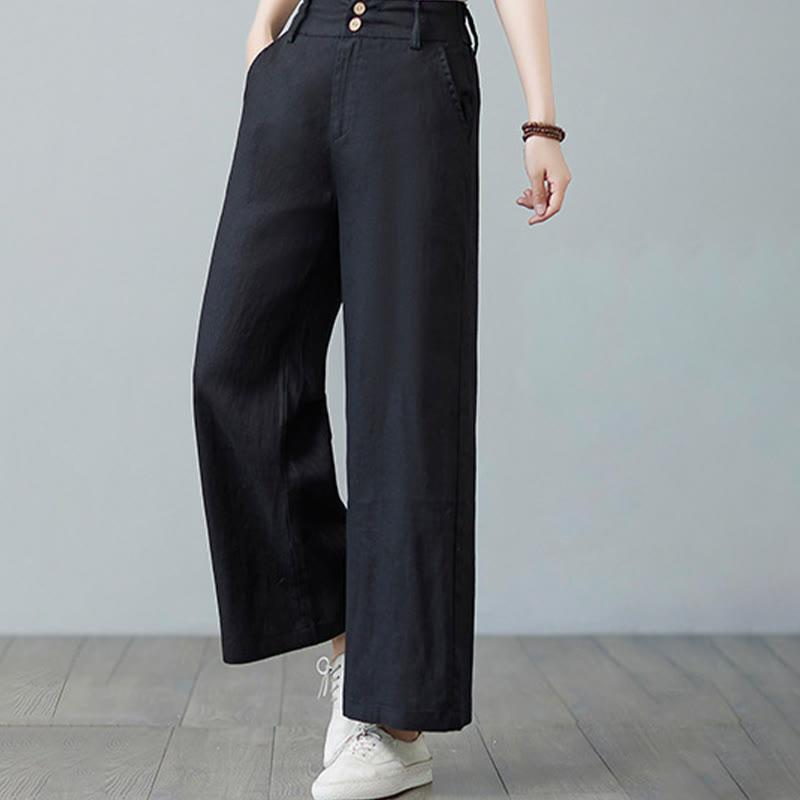 Buddha Stones Daily Solid Color Patchwork Simple Design Cotton Linen Women's Pants With Pockets - image 25