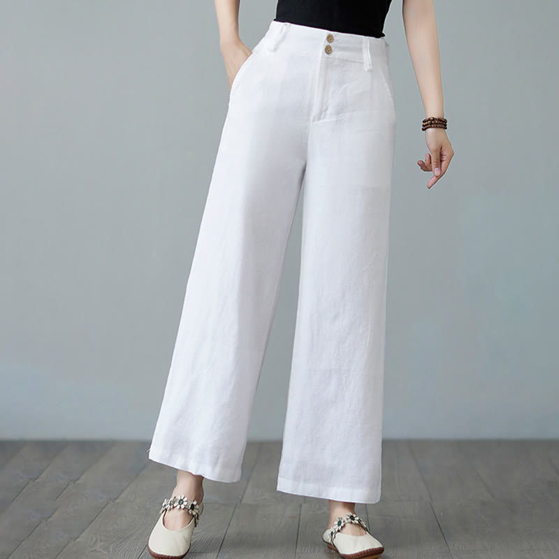 Buddha Stones Daily Solid Color Patchwork Simple Design Cotton Linen Women's Pants With Pockets - image 15